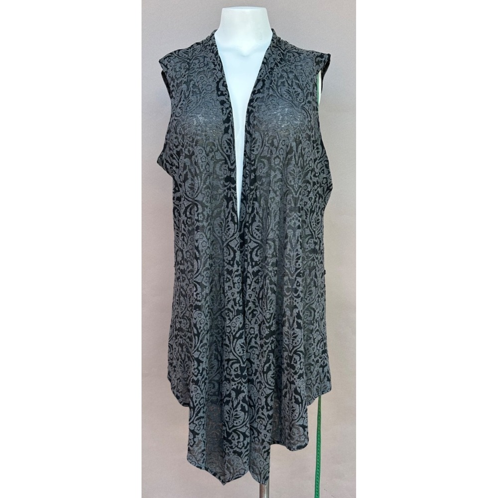 Catherines Open Front Sleeveless Cardigan 1X 18/20 Gray Cascading Waterfall Vest